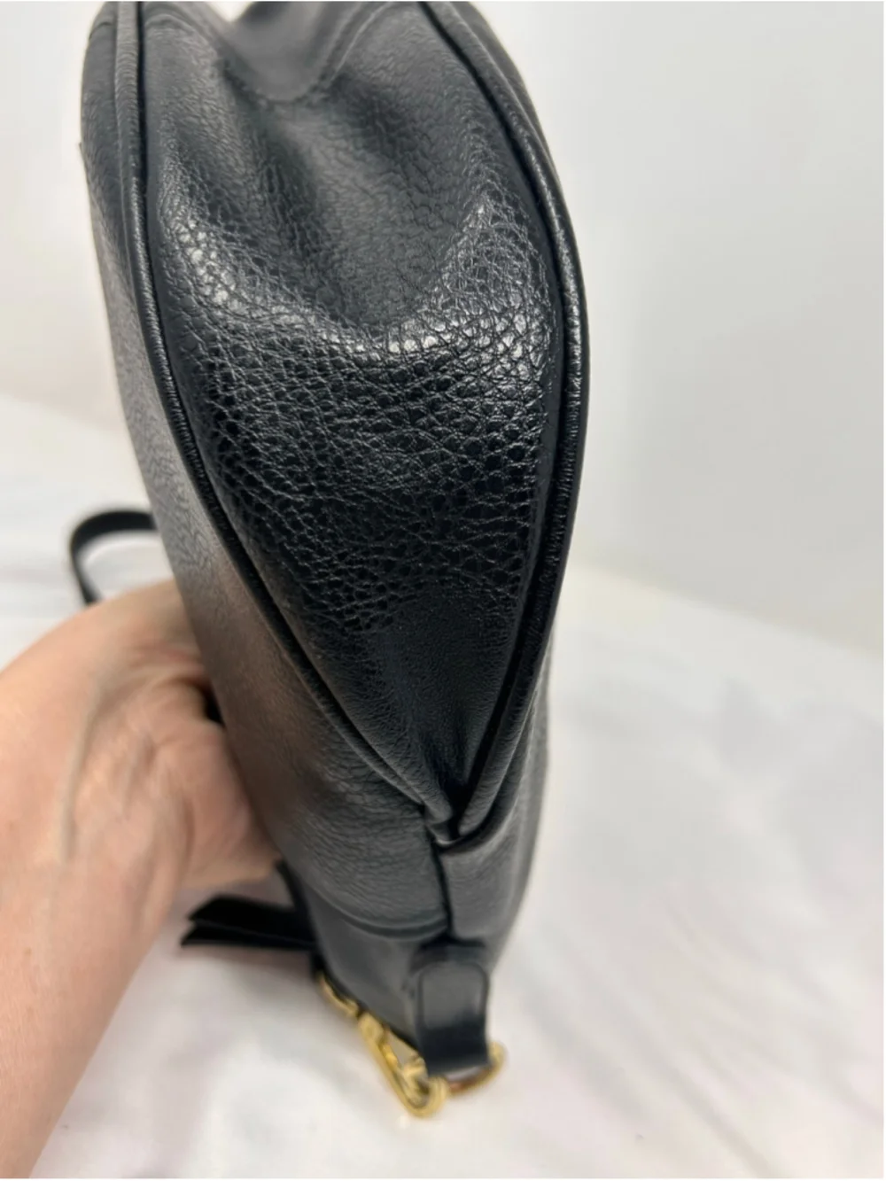 Max Studio Black Faux Leather Hobo Shoulder Bag Gold Hardware